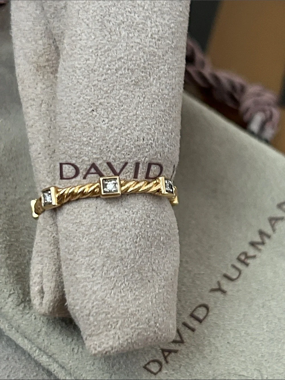 David Yurman Yellow Gold Rope Ring with Diamond Accents